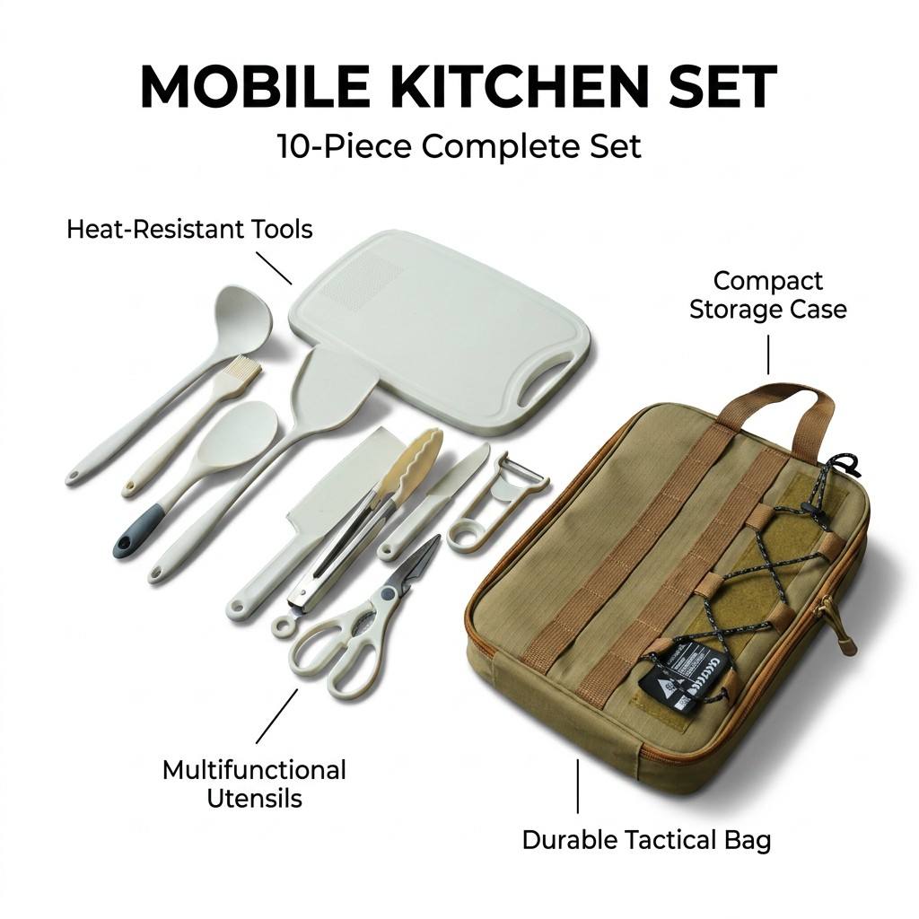 Camping Cooking Windscreen - Portable 9Pcs Camping Kitchenware Set Outdoor