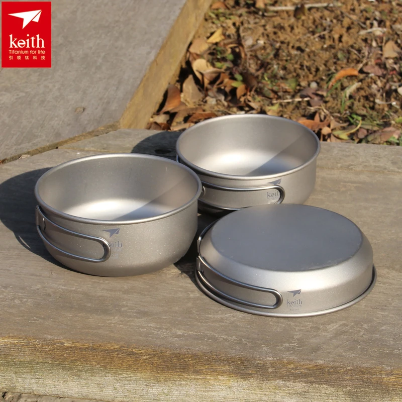 Camping Cooking Pot Set - Keith 3PCS Titanium Cookware Pans Bowls