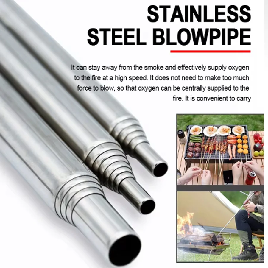Camping Cooking Candle - Stainless Steel Blowpipe Pocket Bellow Collapsible