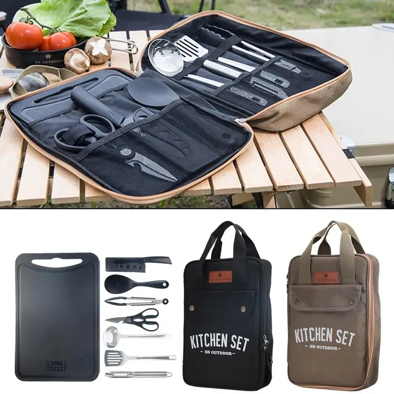Camping Cooking Windscreen - 8pcs Camping Kitchen Cookware Set Portable
