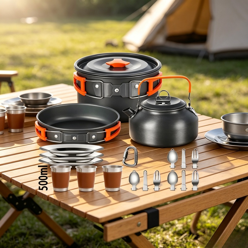 Camping Cooking Candle - 2-3 Person Non-Stick Camping Cookware Set,