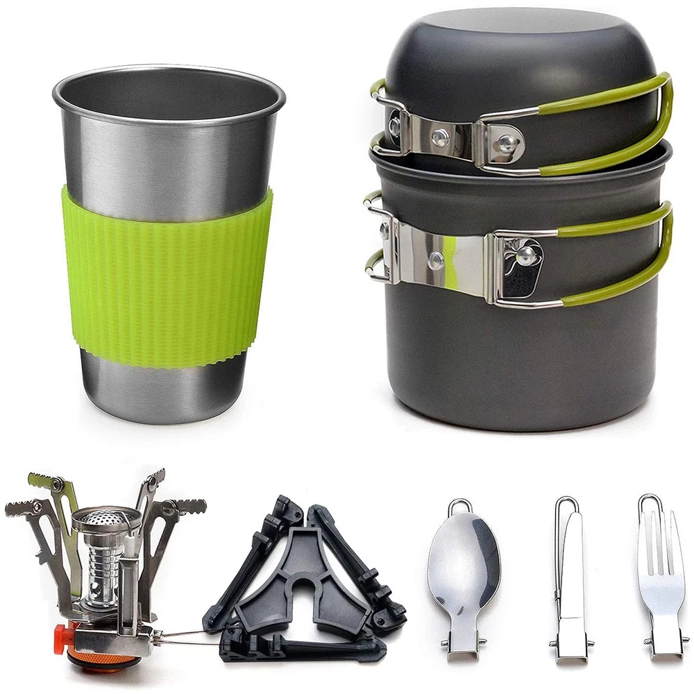 Camping Cooking Pot Set - Camping Cookware Kit with Stove Outdoor